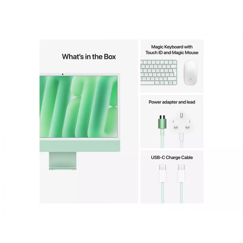 Apple iMac 24" All-in-One-PC M4 (10-Core CPU, 10-Core GPU), 24 GB RAM, 512 GB SSD, 4,5K Retina, Standardglas, deutsche Tastatur mit Touch ID, Magic Mouse, Gigabit Ethernet, Grün, MD2Q4D/A