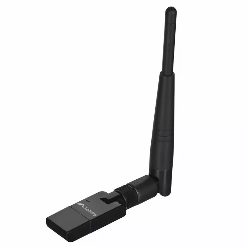 Lanberg NC-0150-WE Mini-USB-WLAN-Adapter N150, 150 Mbit/s, 1 externe Antenne, Schwarz