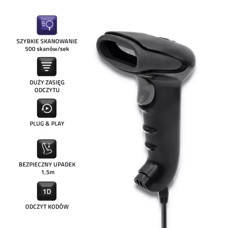 Qoltec 50866 1D CCD Laser-Barcodescanner, USB, schwarz