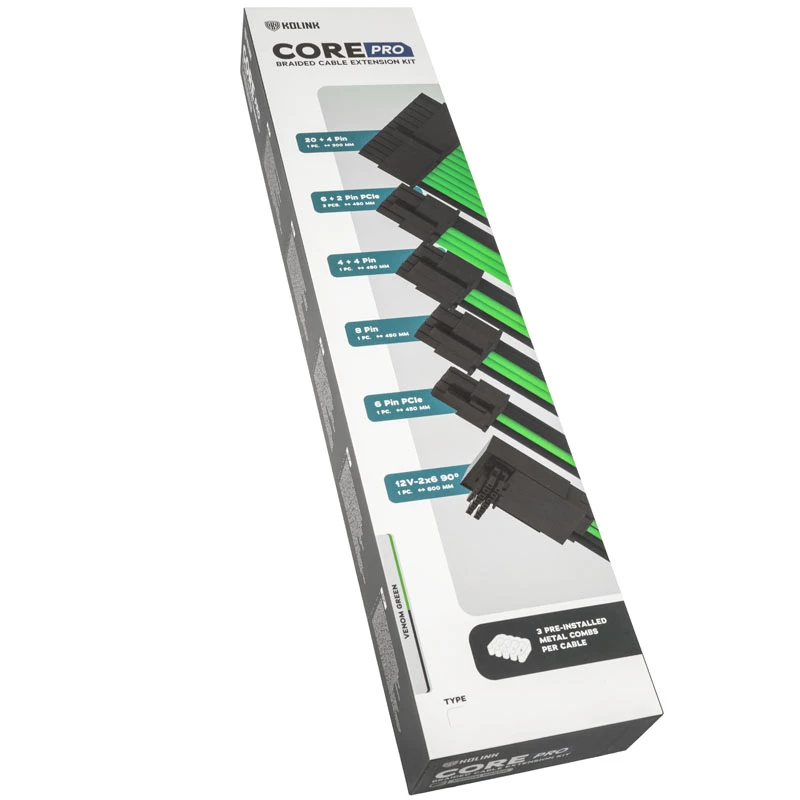 Kabelverlängerungsset Kolink COREPRO-EK-12VT1-GRN 12V 2x6 Venom Grün