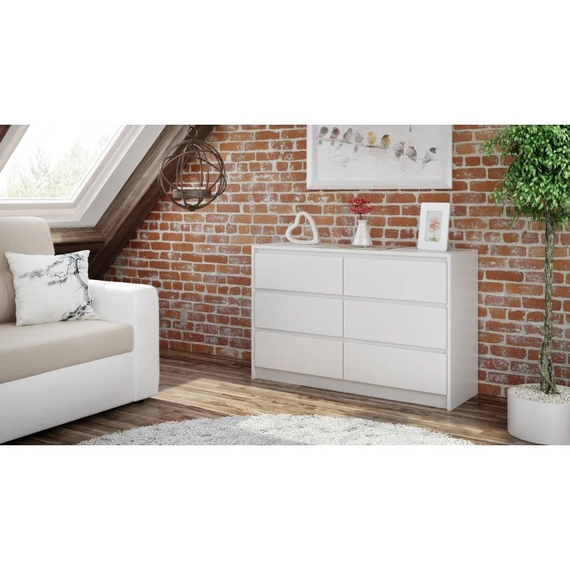 Kommode top e shop K120 BIEL 2X3, 6 Schubladen, weiß, 750×400×1200 mm, Spanplatte