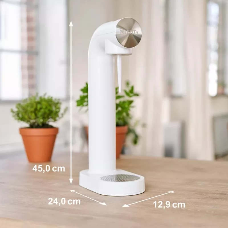 BRITA sodaONE Wassersprudler mit 1-l-PET-Flasche und CO2-Zylinder, bis zu 60 l pro Zylinder, weiß