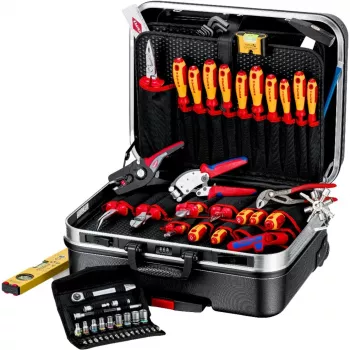 Mechaniker-Werkzeugsatz Knipex 00 21 06 — 68 Werkzeuge, inklusive Spitz- und Wasserpumpenzange, rote/gelbe Werkzeuge, schwarzer Koffer (515×438×265 mm)