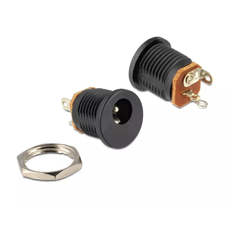 Delock 65503 DC-Einbaubuchse 2,1 x 5,5 mm, Lötversion, Schwarz