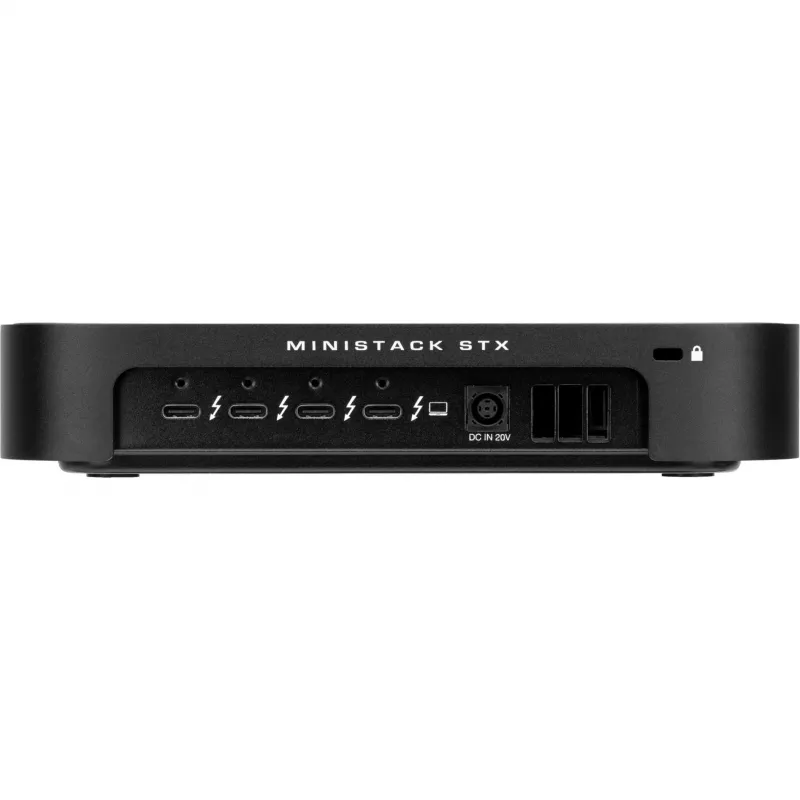 OWC miniStack STX Thunderbolt 4 Speichergehäuse mit Hub, 3,5 Zoll SATA + M.2 NVMe, Schwarz