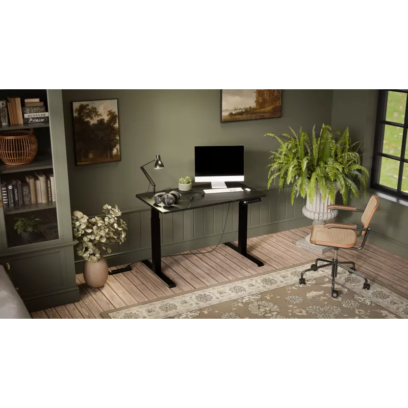 Cama Meble elektrisch höhenverstellbarer Schreibtisch MOON 121x67 cm, rechteckige Spanplatten-Tischplatte, 72–120 cm schwarz/san sebastian