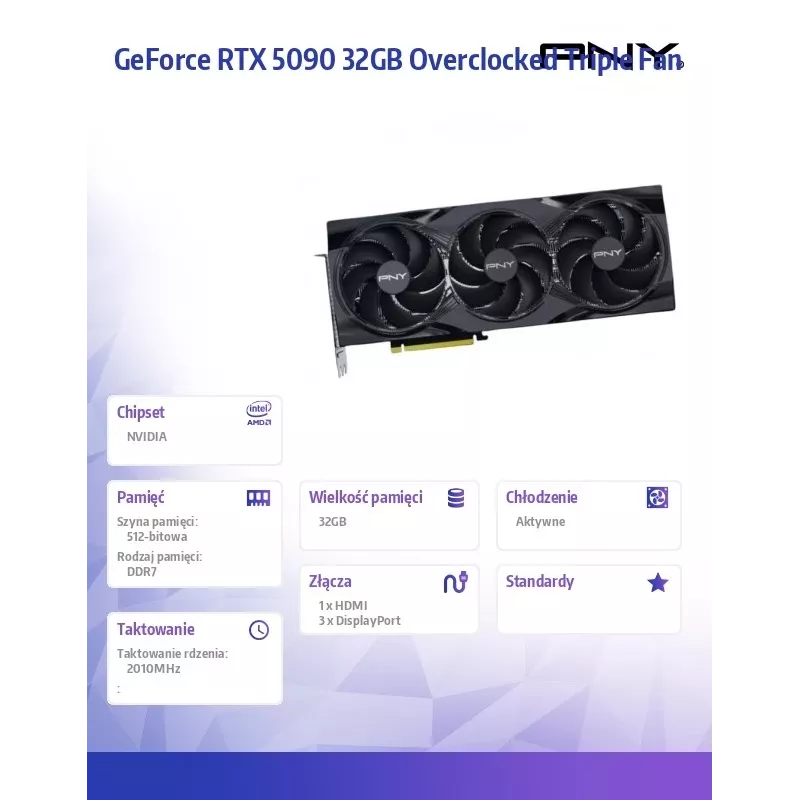 PNY GeForce RTX 5090 OC 3F 32GB GDDR7 Grafikkarte