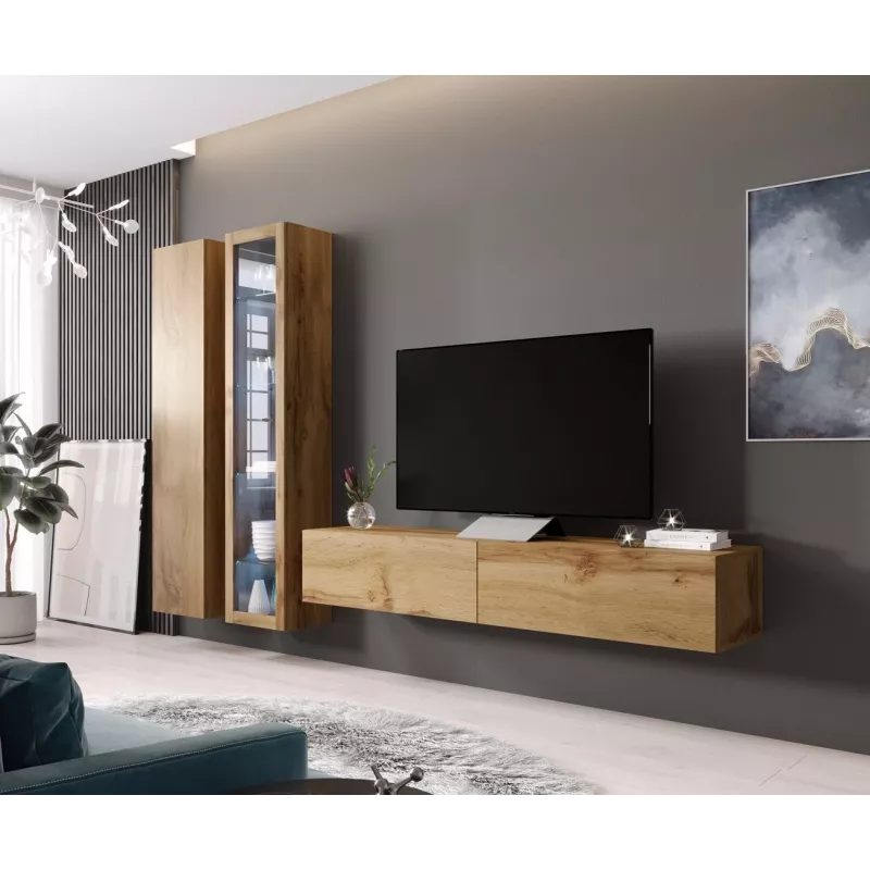 Vitrine Cama Meble VIGO 180 — Wandmontierte Glasvitrine, 1800×400×300 mm, Wotan Eiche