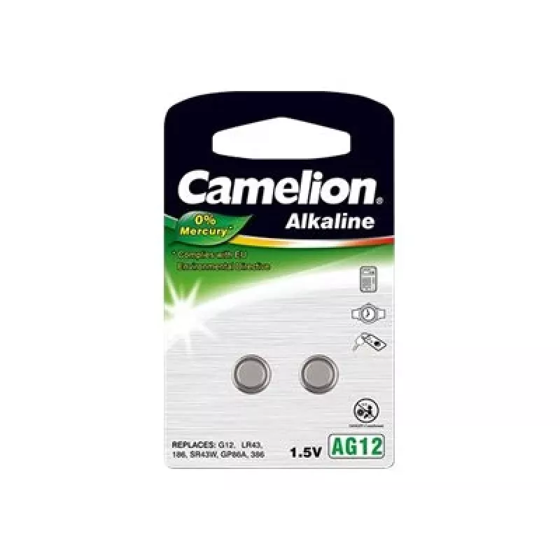 Knopfzellenbatterie CAMELION AG12 / LR43 / LR1142 / 386, alkalisch 1,5 V, 2er-Pack
