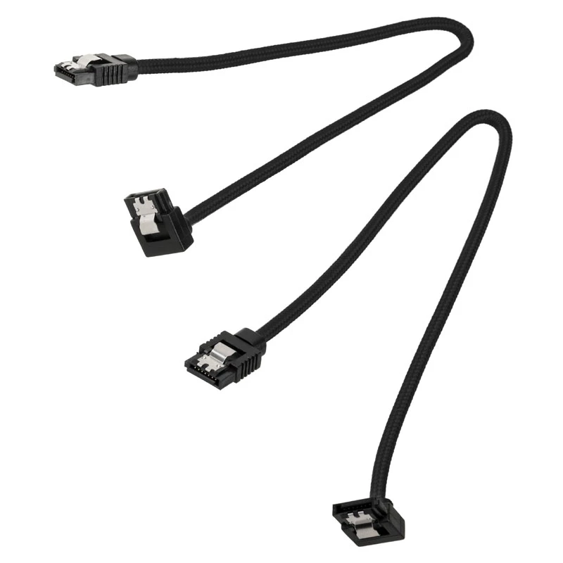 Corsair CC-8900278 Premium SATA-Kabel mit Sleeve, gewinkelt, 30 cm, Schwarz, 2er-Pack