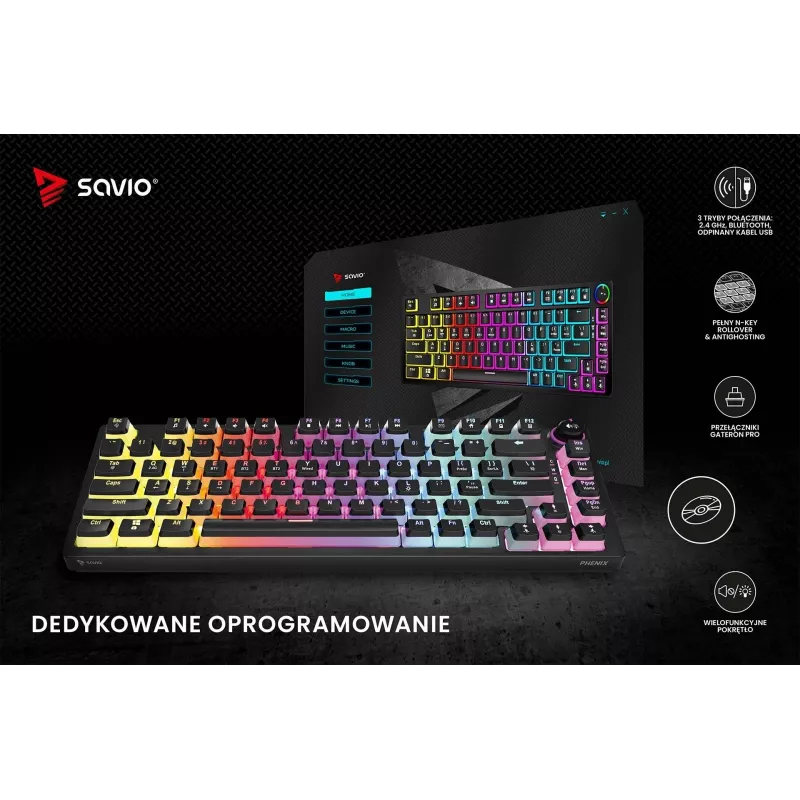 Gaming-Tastatur Savio SAVGK-PHENIX RED PUDDING mechanisch RGB Wireless