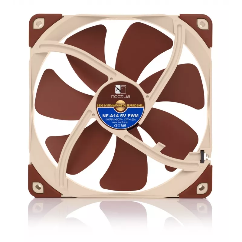 Noctua NF-A14 5V PWM 140-mm-Gehäuselüfter, 300–1500 U/min, 24,6 dB, beige/braun