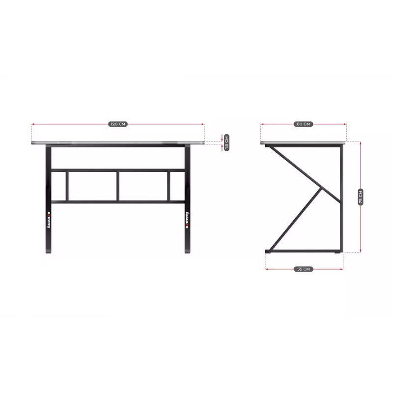 Gaming-Schreibtisch huzaro Hero 1.6 Schwarz — gerader Tisch aus MDF/Carbon 1200×600×750 mm, Metallgestell