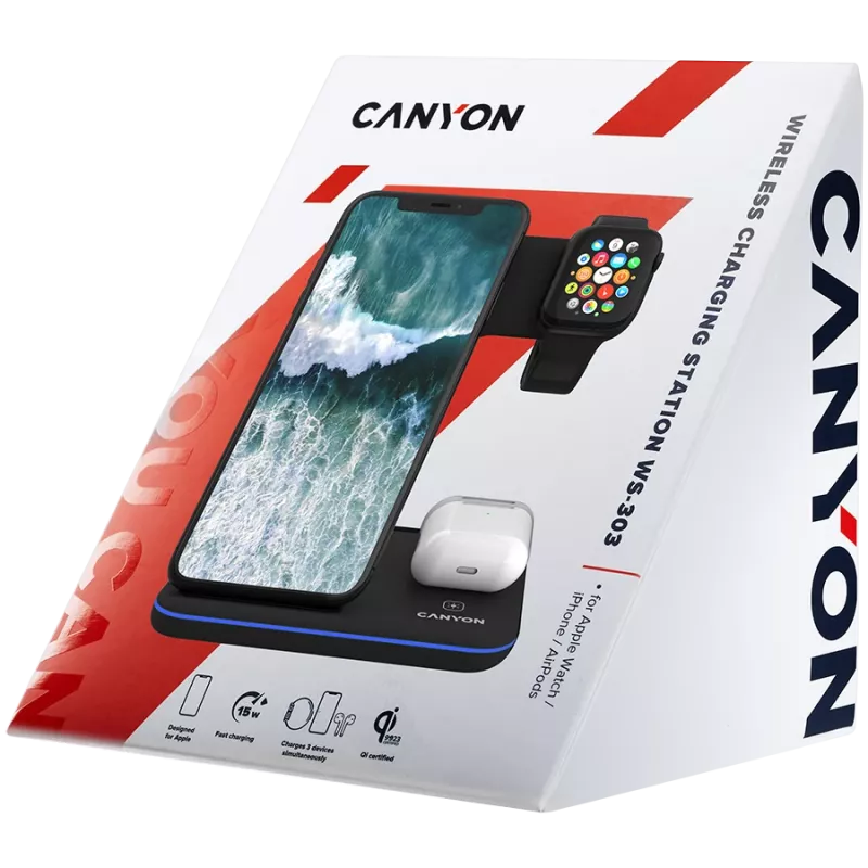 Canyon Wireless Charger Dock 3in1 QI für Apple 15W schwarz Einzelhandel