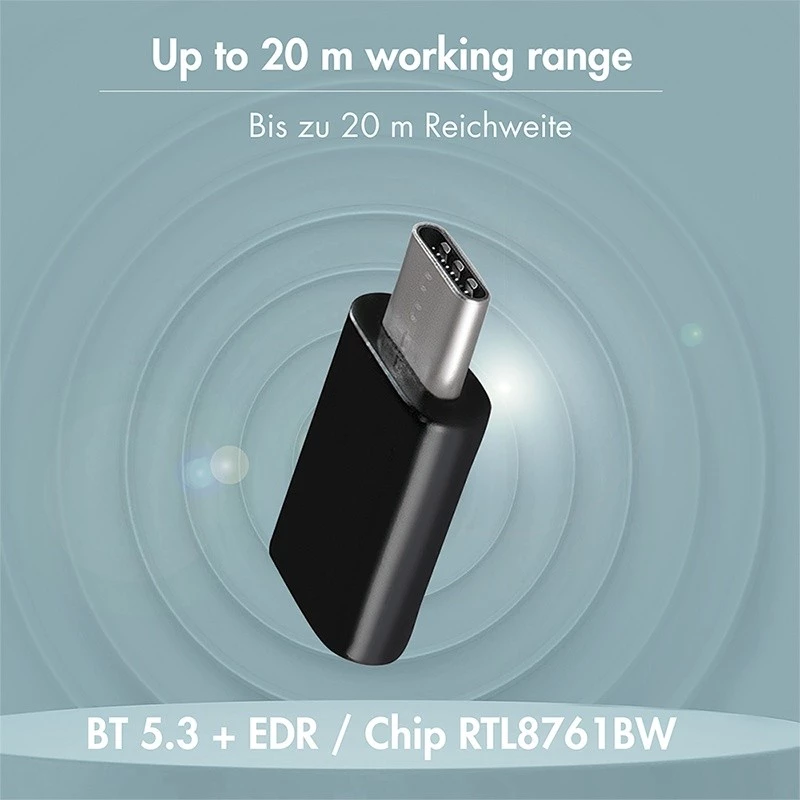 LogiLink BT0048A USB-C Bluetooth 5.3 Adapter, 20 m Reichweite, Schwarz
