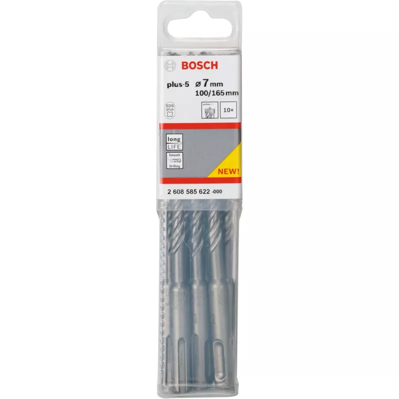 Bosch 2608585622 SDS-plus-5 Hammerbohrer, Ø 7 mm, 100 mm Arbeitslänge, 10 Stück