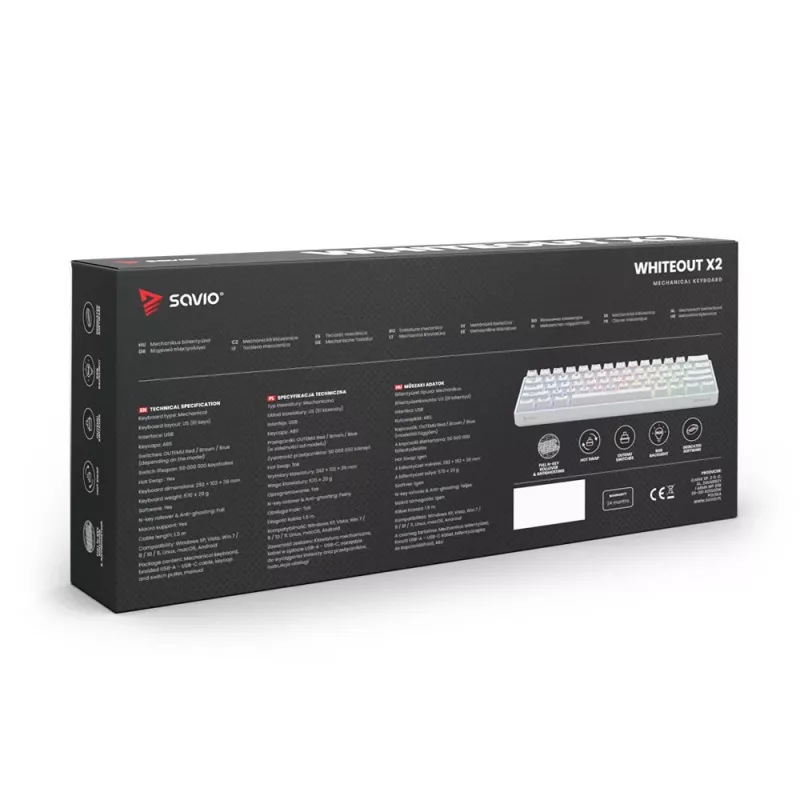 Mechanische Tastatur Whiteout X2, Brown Outemu, Hot Swap Savio Savgk-whit
