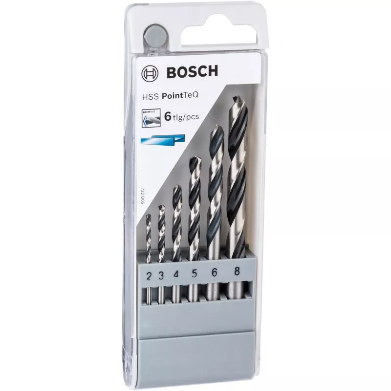 Bosch PointTeQ HSS-Spiralbohrer-Set für Metall, 6-teilig, 2-8 mm, 135°, DIN 338