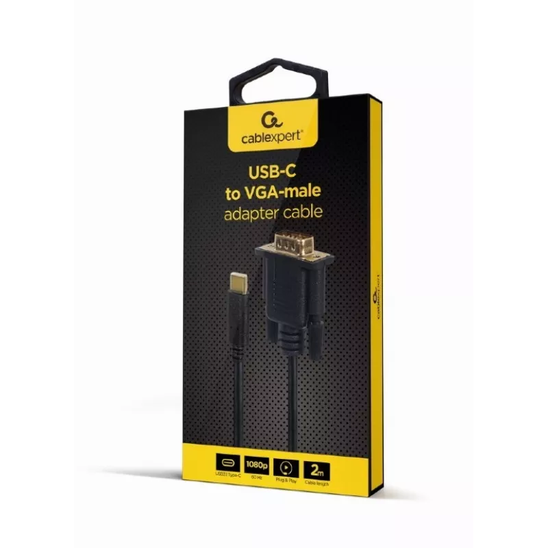 Gembird A-CM-VGAM-01 USB-C auf VGA-Stecker Adapterkabel, 1920x1080 60 Hz, 2 m, schwarz