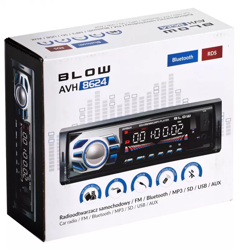 BLOW AVH-8624 Autoradio, 1 DIN, FM RDS, Bluetooth, USB, SD/MMC, AUX, MP3, LCD-Display, Fernbedienung, Schwarz