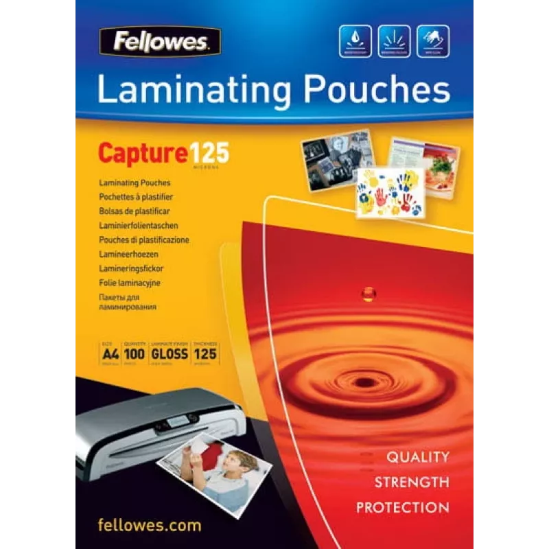 Fellowes Capture Laminiertaschen 125 Mikron, glänzend, 83 x 113 mm, 100 Stück