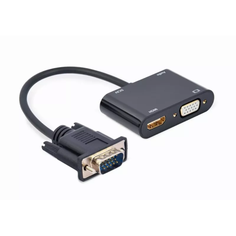 Videokabel-Adapter GEMBIRD A-VGA-HDMI-02 0,15 m — HDMI + VGA (D-Sub) Buchse auf VGA (D-Sub) Stecker, schwarz