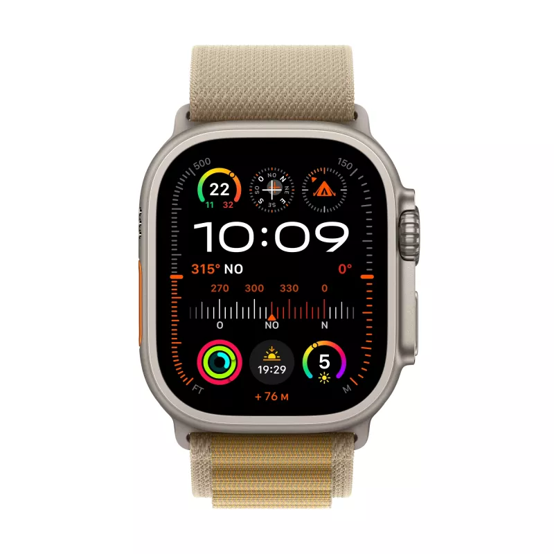 Apple Watch Ultra 2 GPS + Cellular 49mm Natural Titan-Gehäuse mit Tan Alpine Band – Medium (MX4F3FD/A)