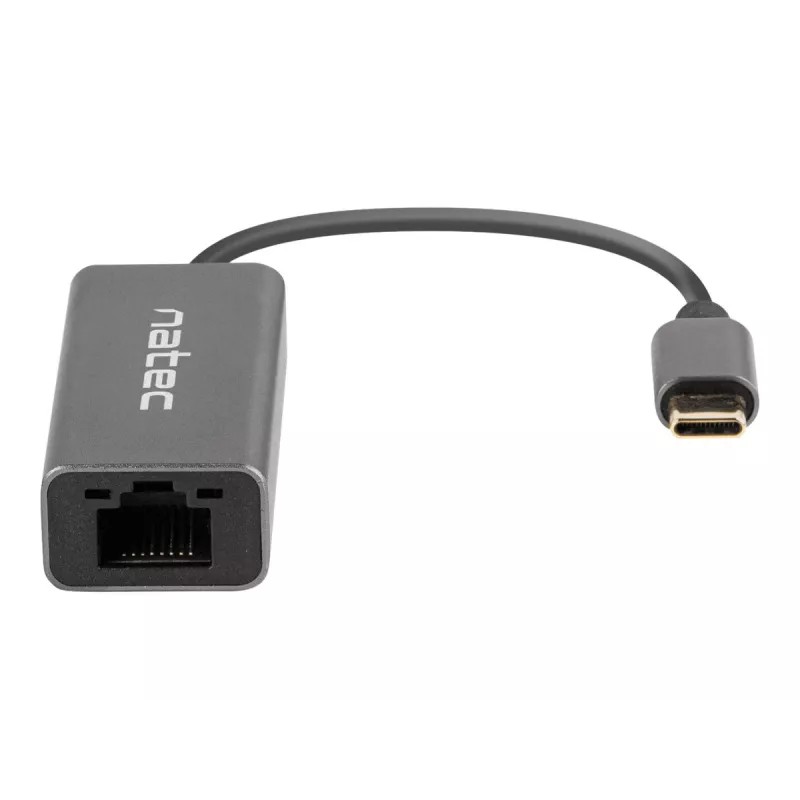Natec Cricket NNC-1925 USB-C 3.1 Gen 1 auf RJ45 Ethernet-Adapter, 1000 Mbit/s, 15 cm Kabel, Aluminium, grau