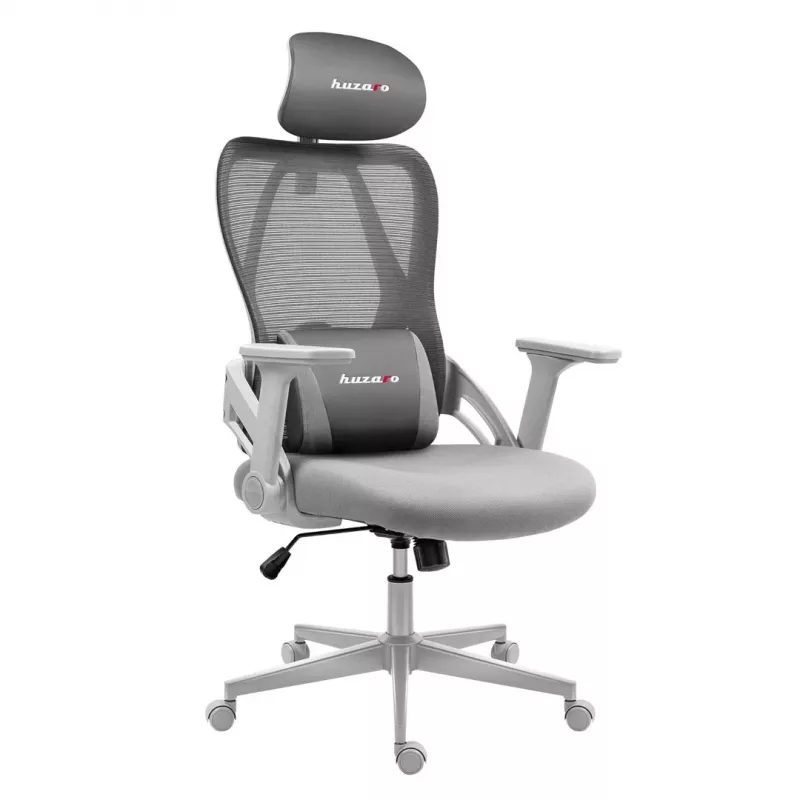 Gaming-Stuhl huzaro Combat 2.7 — ergonomischer Stoff-Gaming-Sessel, grau, Mesh-Rückenlehne, höhenverstellbar, Neigemechanismus, 120 kg max.