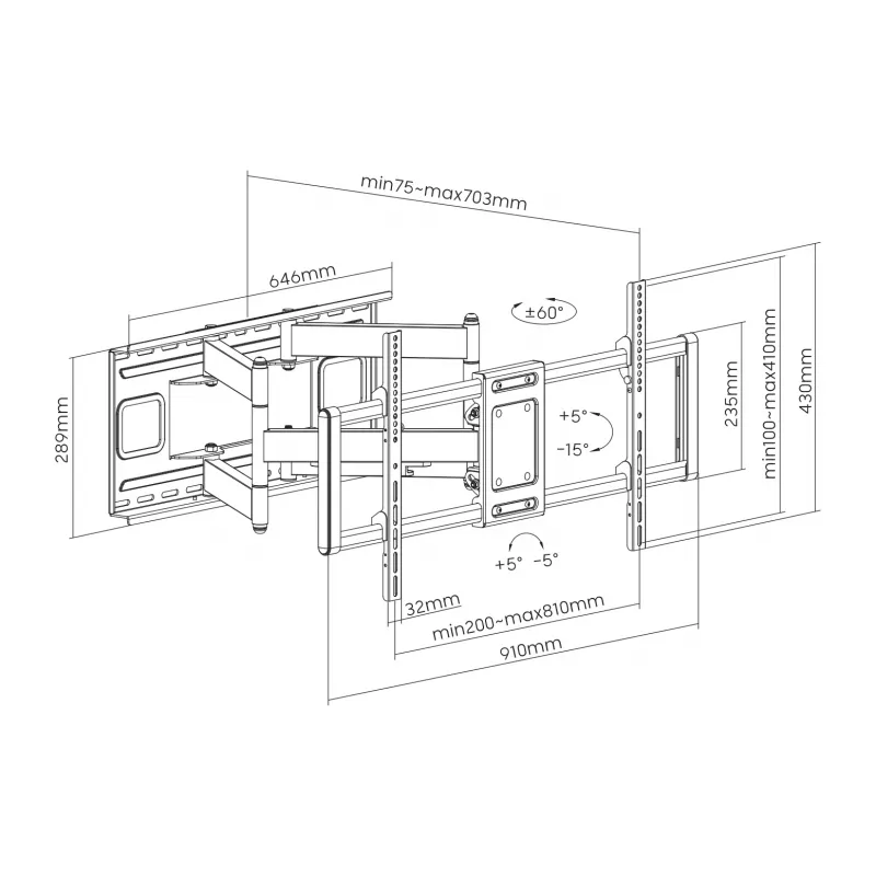 Sbox PLB-7486 neig- und schwenkbare TV-Wandhalterung, 43-100 Zoll, bis 120 kg, VESA 800x400