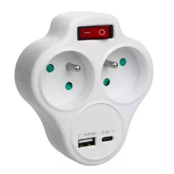 Elektrischer Doppelsteckdosen-Splitter MACLEAN MCE336E mit 2 USB-Anschlüssen, Typ E