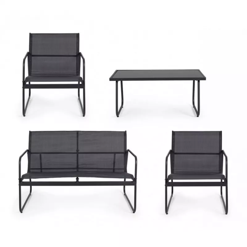 Extralink BLACK FOREST GARTENMÖBEL-SET TEXTILEN ZWEI STÜHLE + LIEGE + KLAPPTISCH SCHWARZ L-0358 Outdoor-Möbelset