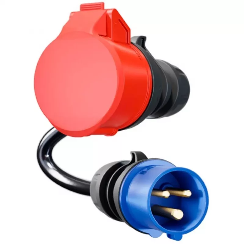 go-e CH-04-31 Adapter für Gemini flex 11 kW, CEE rot 16 A Drehstrom auf CEE blau 16 A, IP55, 0,3 m, Schwarz