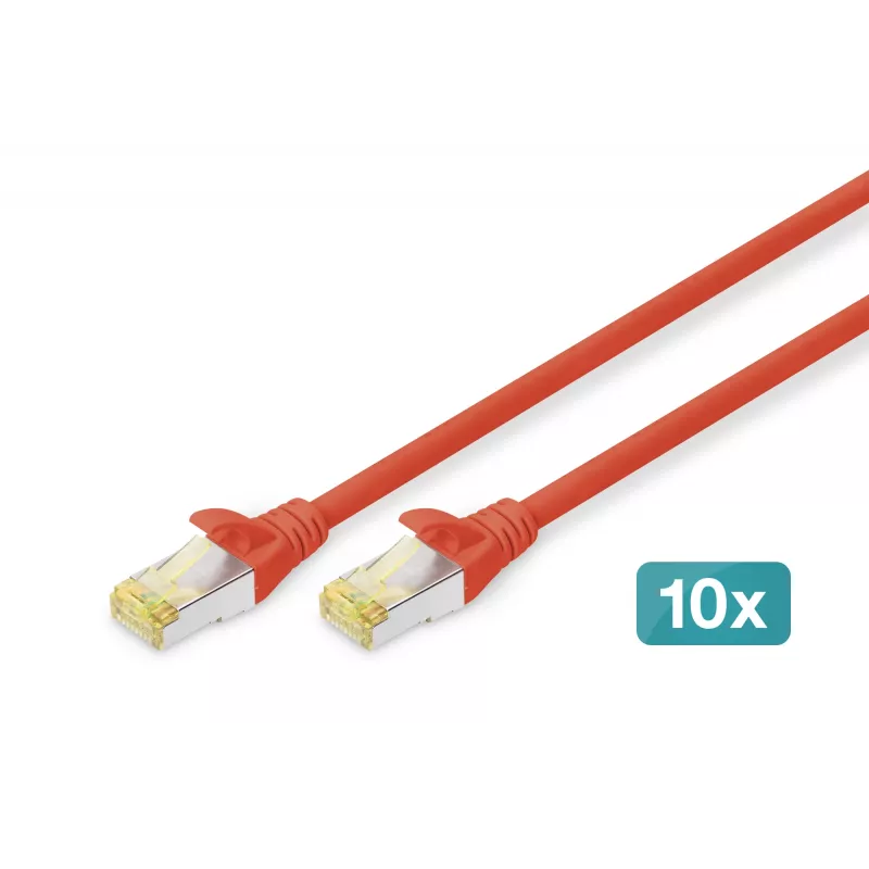 DIGITUS CAT6A S/FTP Patchkabel, 1 m, Rot, 10er-Pack