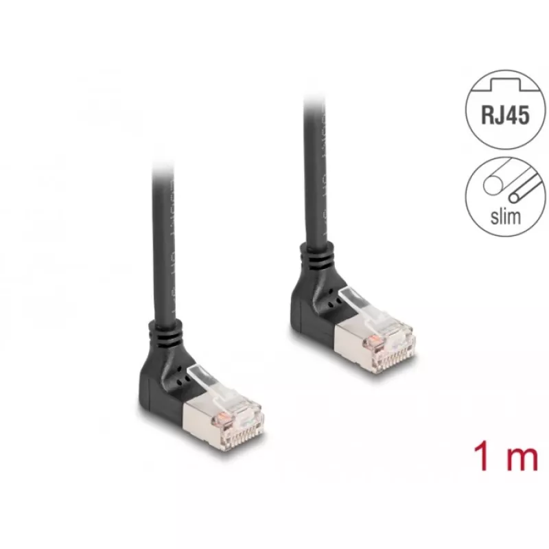 Netzwerkkabel DeLOCK RJ45 Cat.6A S/FTP schlank 90° nach oben 1m Schwarz