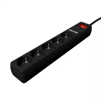 Gembird SPG5-U2-5-02 Steckdosenleiste mit USB-Ladegerät, 5 Steckdosen, 1,5 m, 2x USB, schwarz