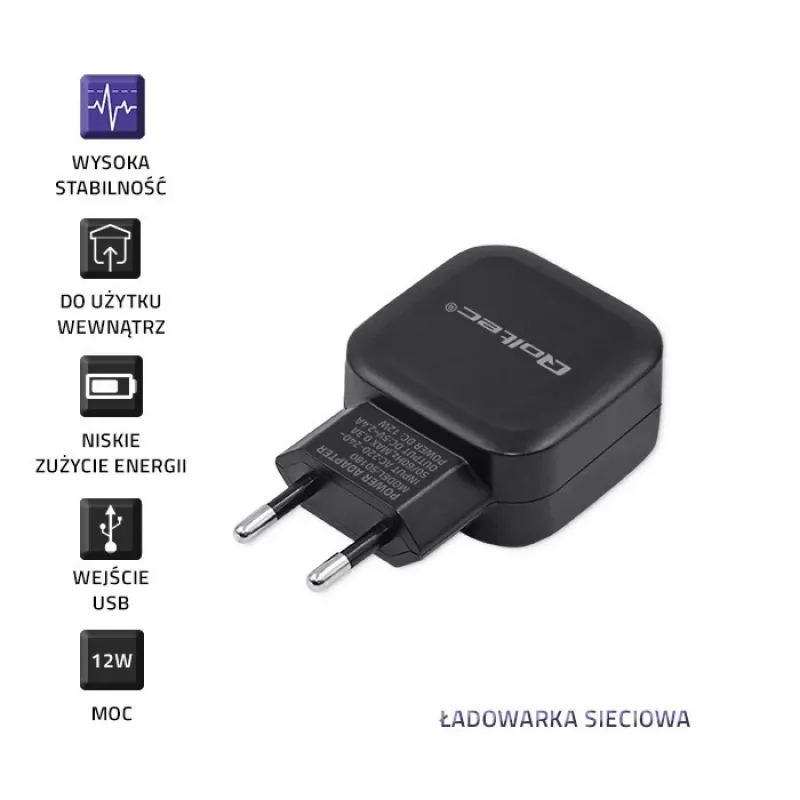 AC Indoor Charger QOLTEC 50186 for Smartphone and Tablet, 5 V 3.4 A, 17 W, 2× USB, Schwarz