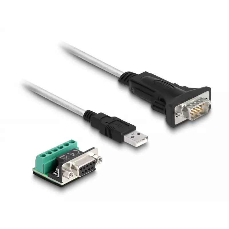 DeLOCK 63465 USB 2.0 Typ-A auf Seriell RS-422/485 Adapter, 6-Pin Terminalblock, 1,8 m, Schwarz/Transparent