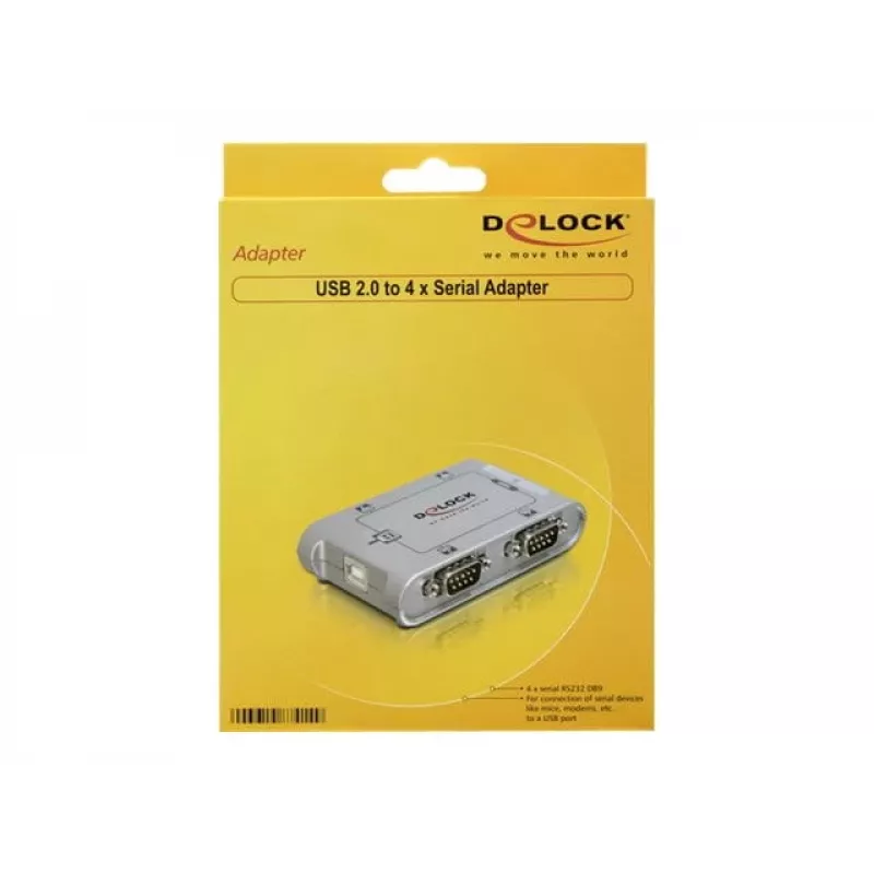 Delock 87414 USB 2.0 auf 4x Seriell RS-232 Adapter, inkl. 1 m Verlängerungskabel, Silber