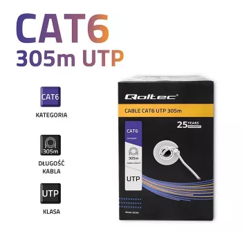 Qoltec 50359 Cat.6 UTP Kabel, 305 m, Grau, PVC