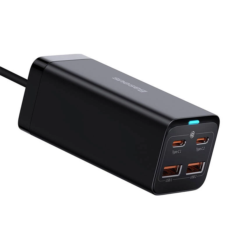 Baseus GaN3 Pro CCGP000101 Tischladegerät 100 W, 2x USB-C + 2x USB-A, PD 3.0, QC 4.0+, 1,5 m Kabel, Schwarz