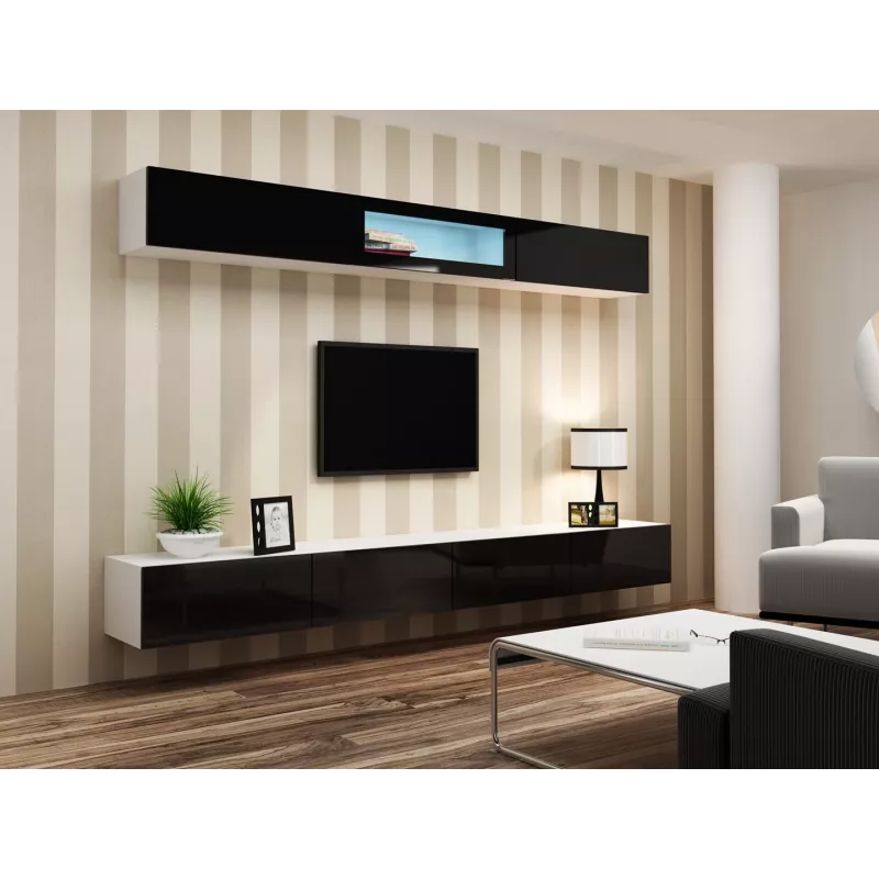 Cama Wohnzimmer-Schrankset VIGO 12 weiß/schwarz glänzend