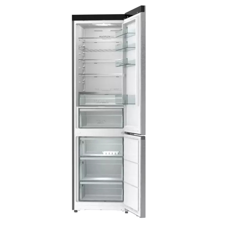 Gorenje NRB620E61X4WFE Kühl-Gefrier-Kombination, freistehend, NoFrost, 413 l (283 l Kühlteil + 130 l Gefrierteil unten), elektronische Anzeige, LED-Beleuchtung, Energieklasse E, Edelstahl