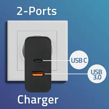 Qoltec 52381 Super Quick PD-Ladegerät | 1xUSB-C | 1xUSB | 90W | 5-20V | 2,4-4,35A | Schwarz
