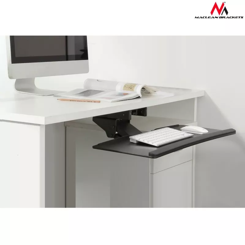 Maclean MC-757 Tastaturhalterung für unter den Tisch, Stahl, max. 2 kg, schwarz