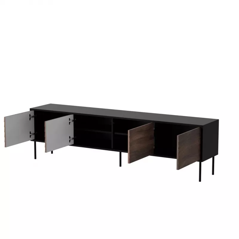 TV-Schrank cama meble CORTINA 4D 200x40x55 cm, schwarze Oberseite, nussbaumfarbene Fronten