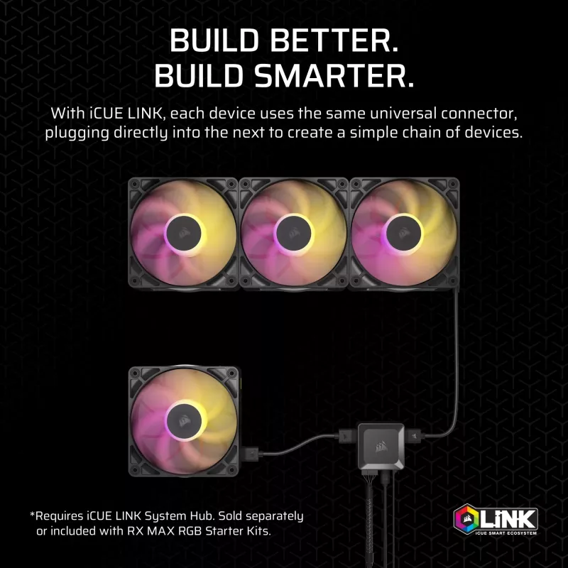 Lüfter Corsair iCUE LINK RX140 MAX RGB 14 cm Schwarz 300–1600 U/min