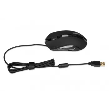 Kabelgebundene optische Maus IBOX Aurora A-1 — rechtshändig, 6 Tasten, 2400 DPI, USB Typ-A, LED-Beleuchtung, 1,8 m Kabel