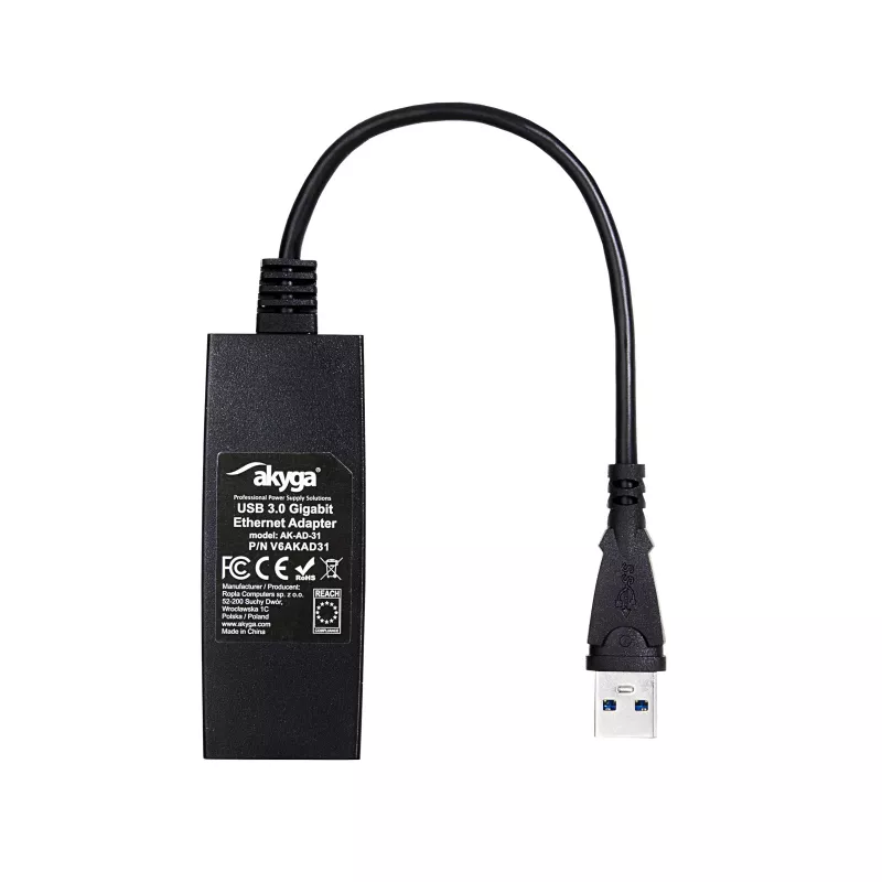 Akyga AK-AD-31 USB-3.0-auf-Gigabit-Ethernet-Adapter, RJ45, 15 cm Kabel, schwarz