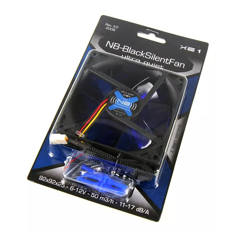 Computer-Gehäuselüfter NoiseBlocker BlackSilentFan XE1 92 mm, 1500 U/min, 17 dB, 50 m³/h, 4 V, Schwarz